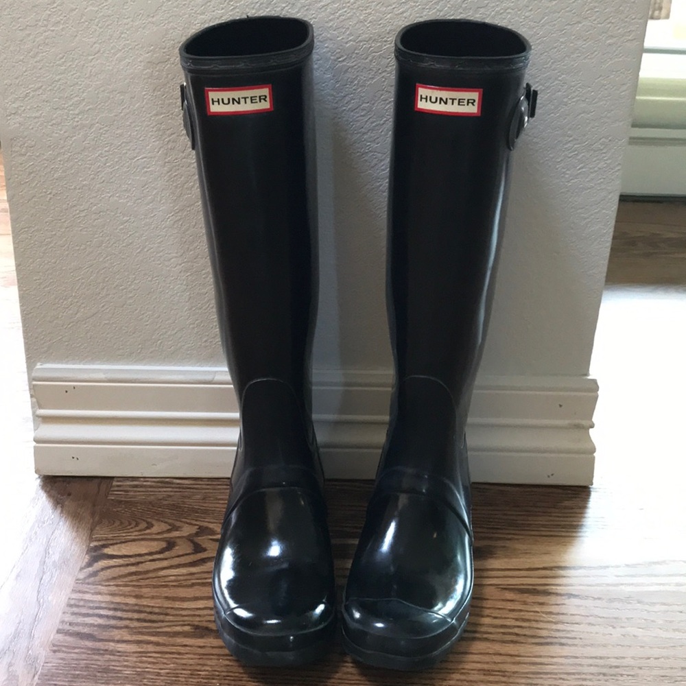 Shiny Black Tall Hunter Rain Boots